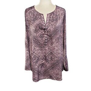 Rock & Republic Women's Tunic Blouse Size Large Roll Tab Sleeve Studed Neckline